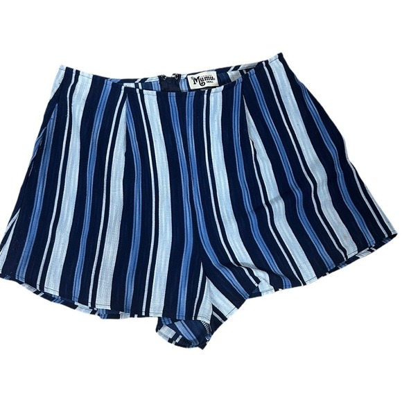 Show me Your Mumu High Waisted Blue Striped Shorts Size Small Zipper Back - Picture 1 of 6